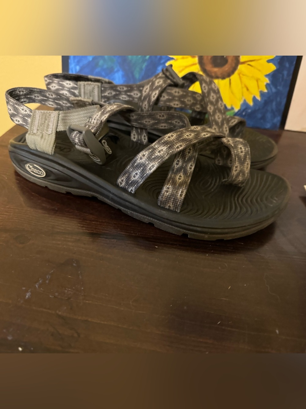 Chaco Women's Gray Black Patterned Z/Cloud Sandals